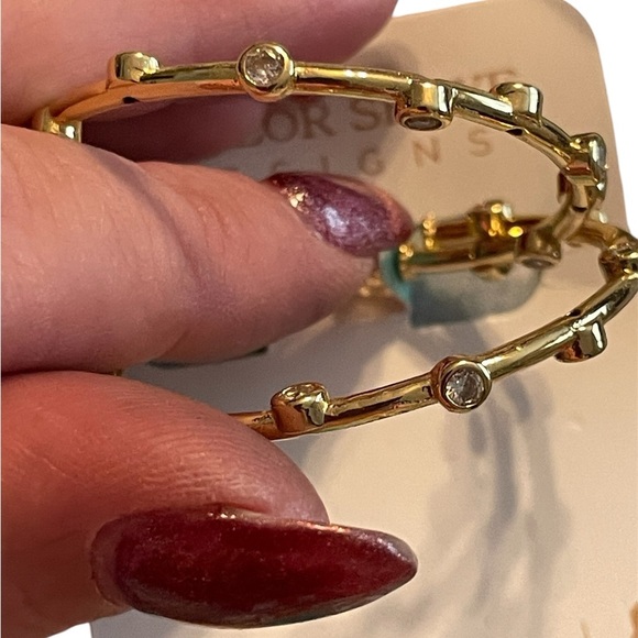 Taylor Shaye 2 inch hoop earrings with crystals in gold tone - Picture 3 of 3